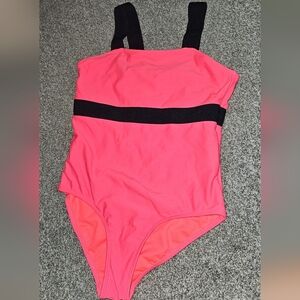 Girls Neon Coral Pink One Piece Swimsuit Size 9/10 Abercrombie Kids